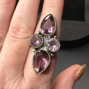 Sterling Silver Amethyst Ring Amethyst Statement Ring Genuine Amethyst Ring 7